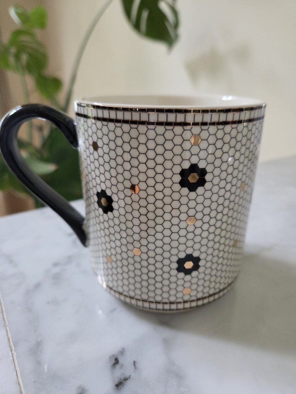 Anthropologie Bistro Tile Stoneware Mug Monogram Initial Letter J - Picture 2 of 5